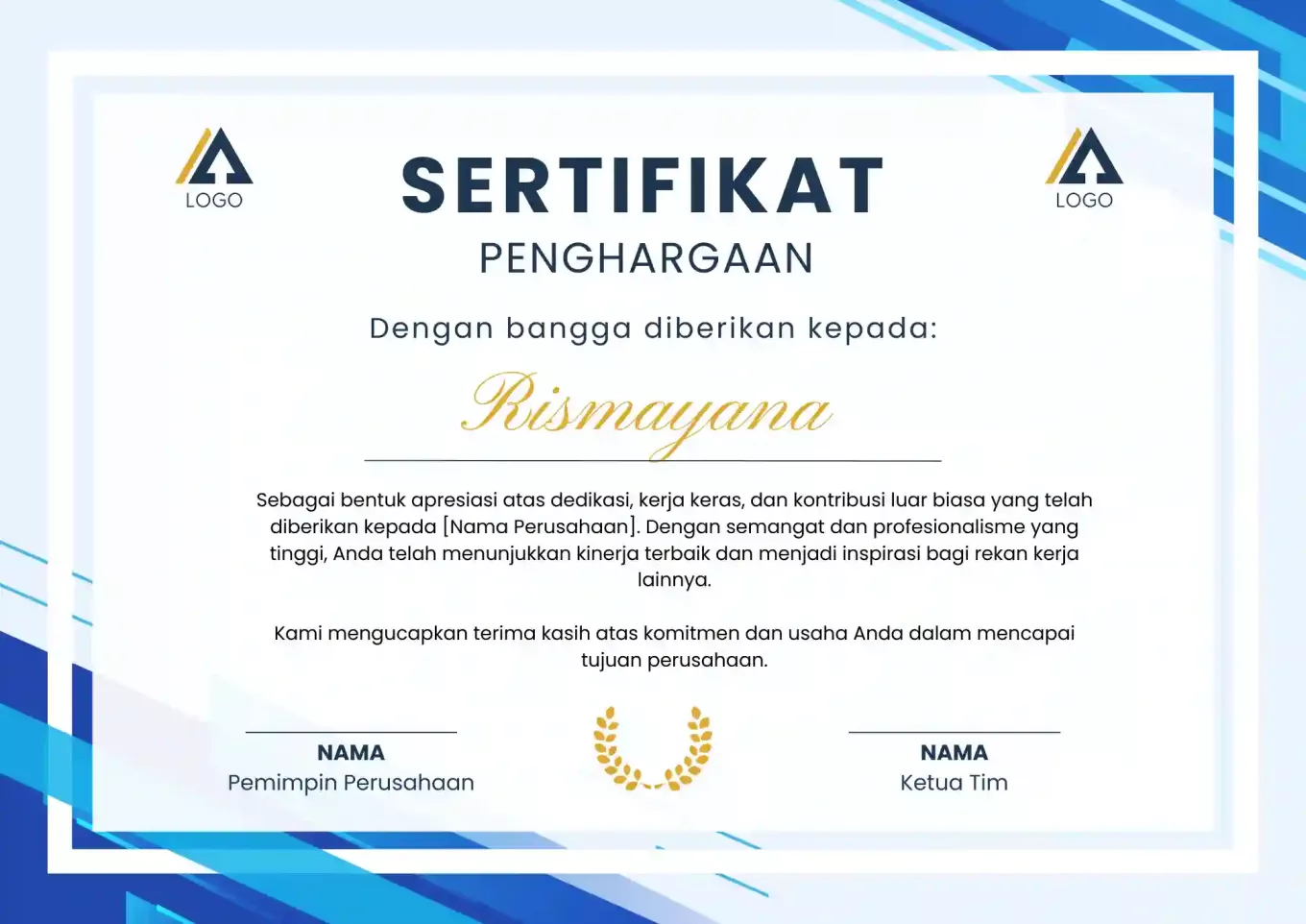 Contoh Sertifikat Penghargaan Karyawan Terbaik 